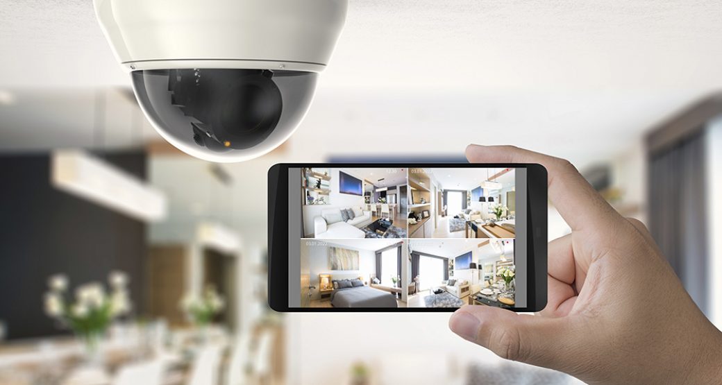 Mobile app showing live security camera and surveillance control